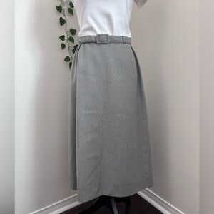 Vintage Bernard Cowan | Wool Midi Skirt | Size 8 | Grey | Belt and Pockets